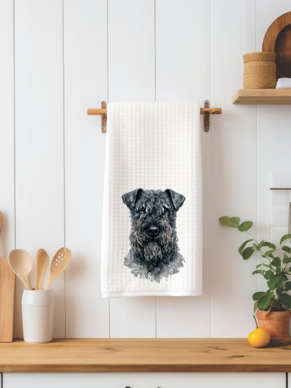 Kerry Blue Terrier Dog Waffle Weave Decorative Kitchen Tea Towel